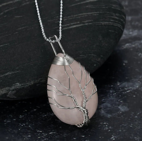 Load image into Gallery viewer, Celtic Tree Of Life Pendant &amp; Chain On Teardrop Semi-Precious Stone
