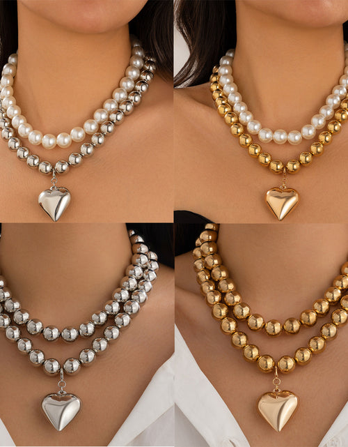 Load image into Gallery viewer, Ornament Pearl Heart Clavicle Chain Beaded Heart-shaped
