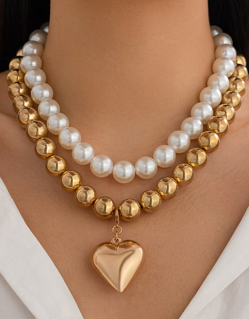 Load image into Gallery viewer, Ornament Pearl Heart Clavicle Chain Beaded Heart-shaped
