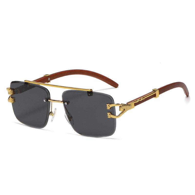 New Wood Pattern Leopard Head Sunglasses