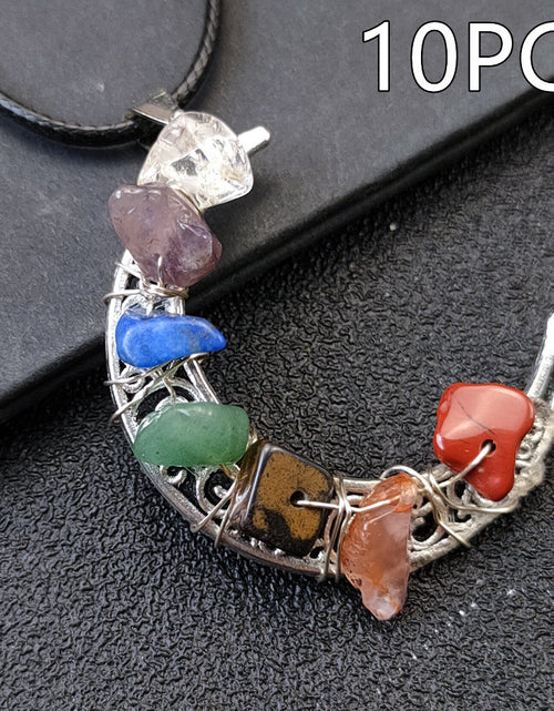 Load image into Gallery viewer, Crystal Stone Seven Chakras Moon Pentagram Necklace
