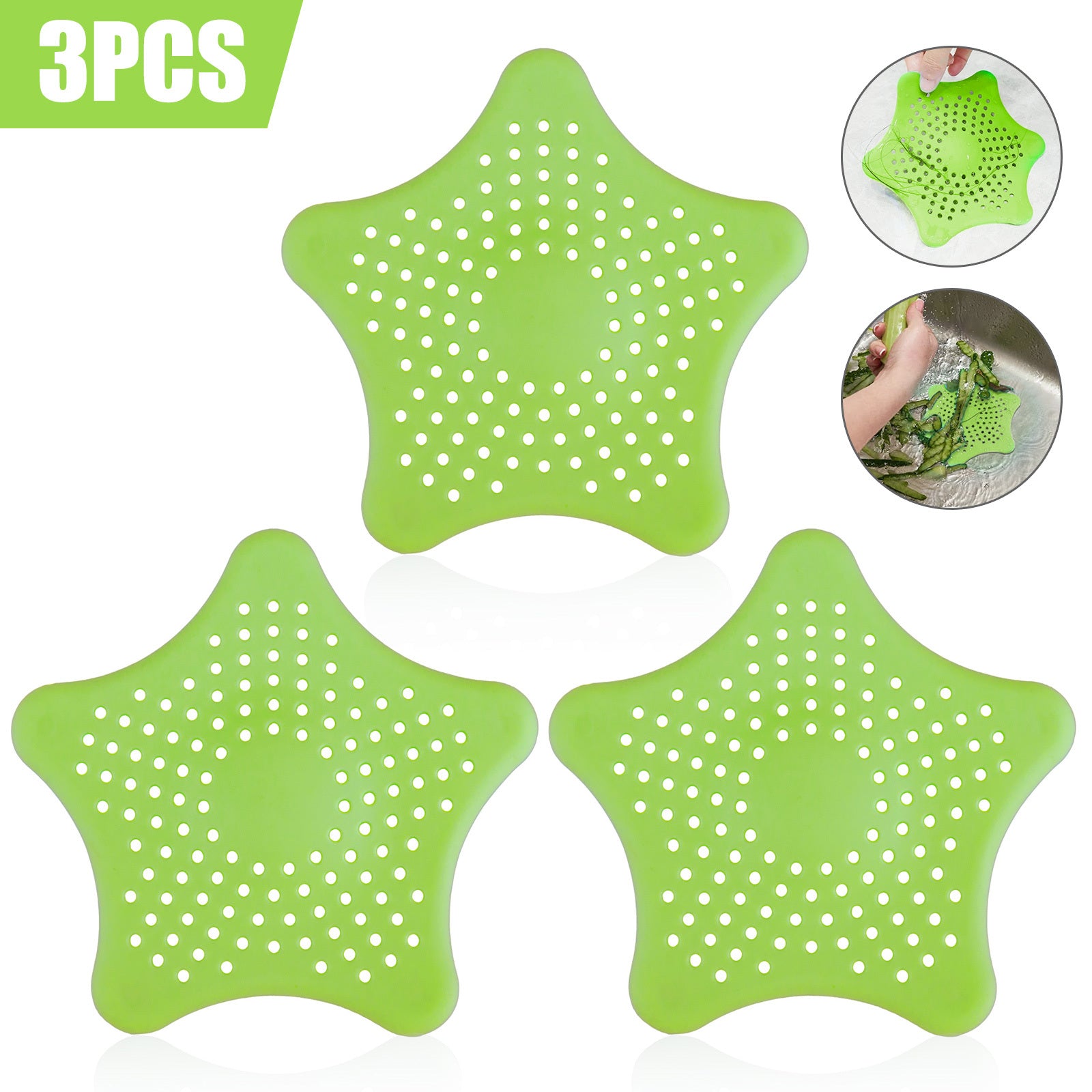 3PCS Silicone Starfish-shaped Sink Drain Filter Bathtub Hair Catcher Stopper Drain Hole Filter Strainer For Bathroom Kitchen Toilet