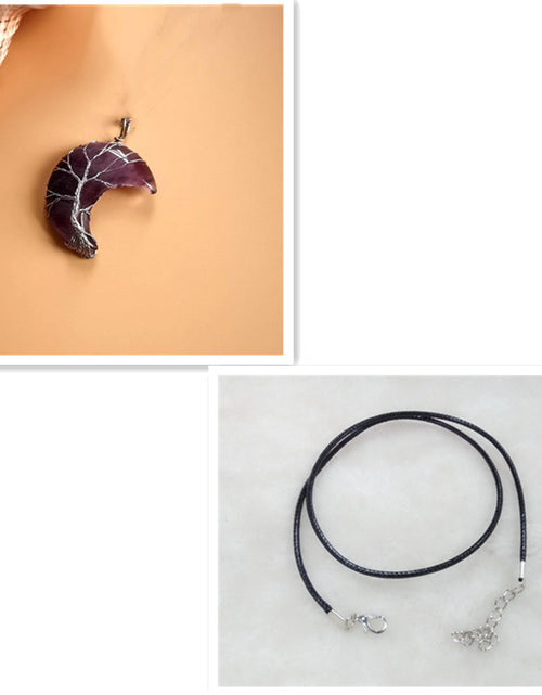 Load image into Gallery viewer, Moon Natural Stone Amethyst Tree Of Life Necklace Handmade Fortune Tree
