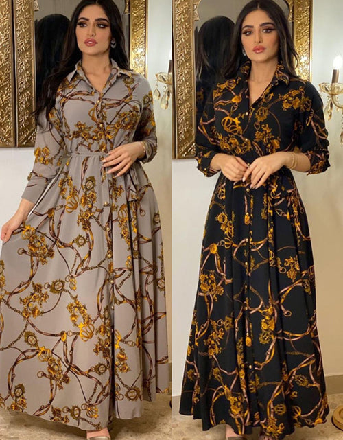 Load image into Gallery viewer, Women&#39;s Middle Eastern Muslim Vintage Print Lace-Up Dress
