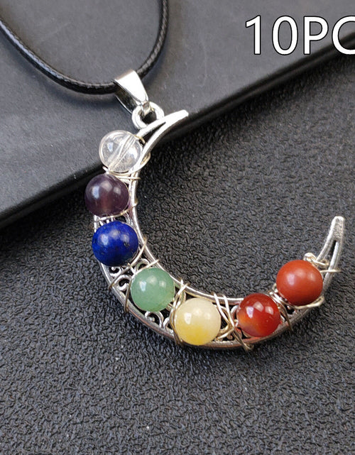 Load image into Gallery viewer, Crystal Stone Seven Chakras Moon Pentagram Necklace
