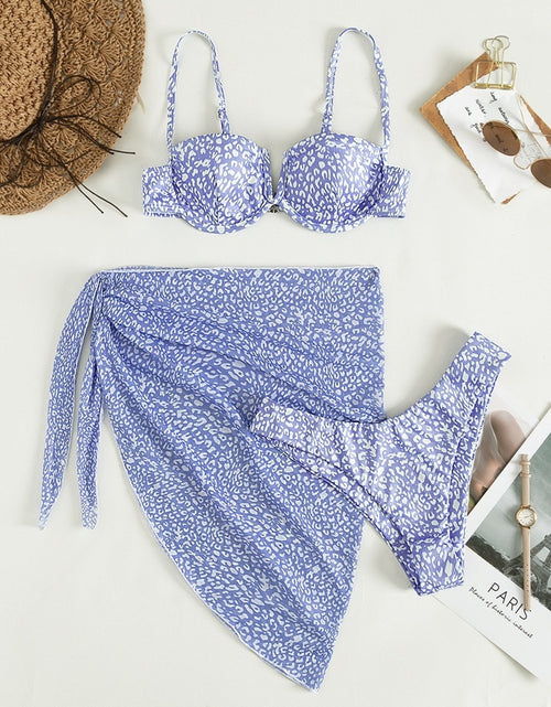 Load image into Gallery viewer, Three-piece Floral Bikini Beach Dress
