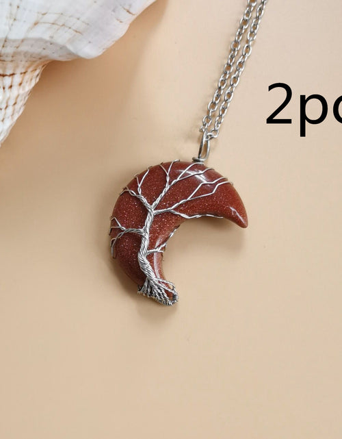 Load image into Gallery viewer, Moon Natural Stone Amethyst Tree Of Life Necklace Handmade Fortune Tree
