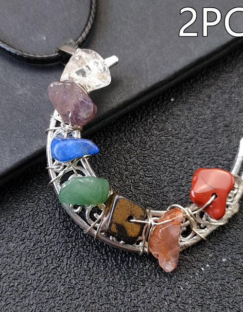 Load image into Gallery viewer, Crystal Stone Seven Chakras Moon Pentagram Necklace
